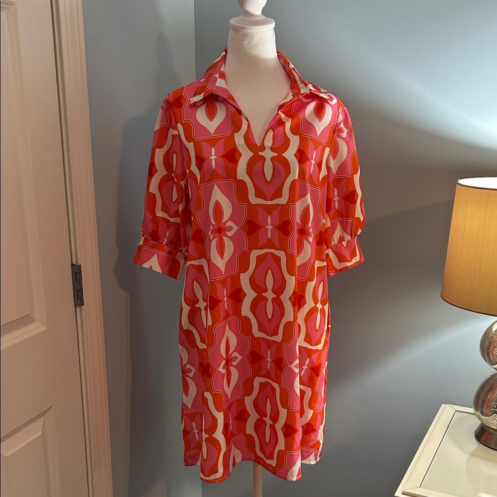 Red and Pink Geometric Mini Dress